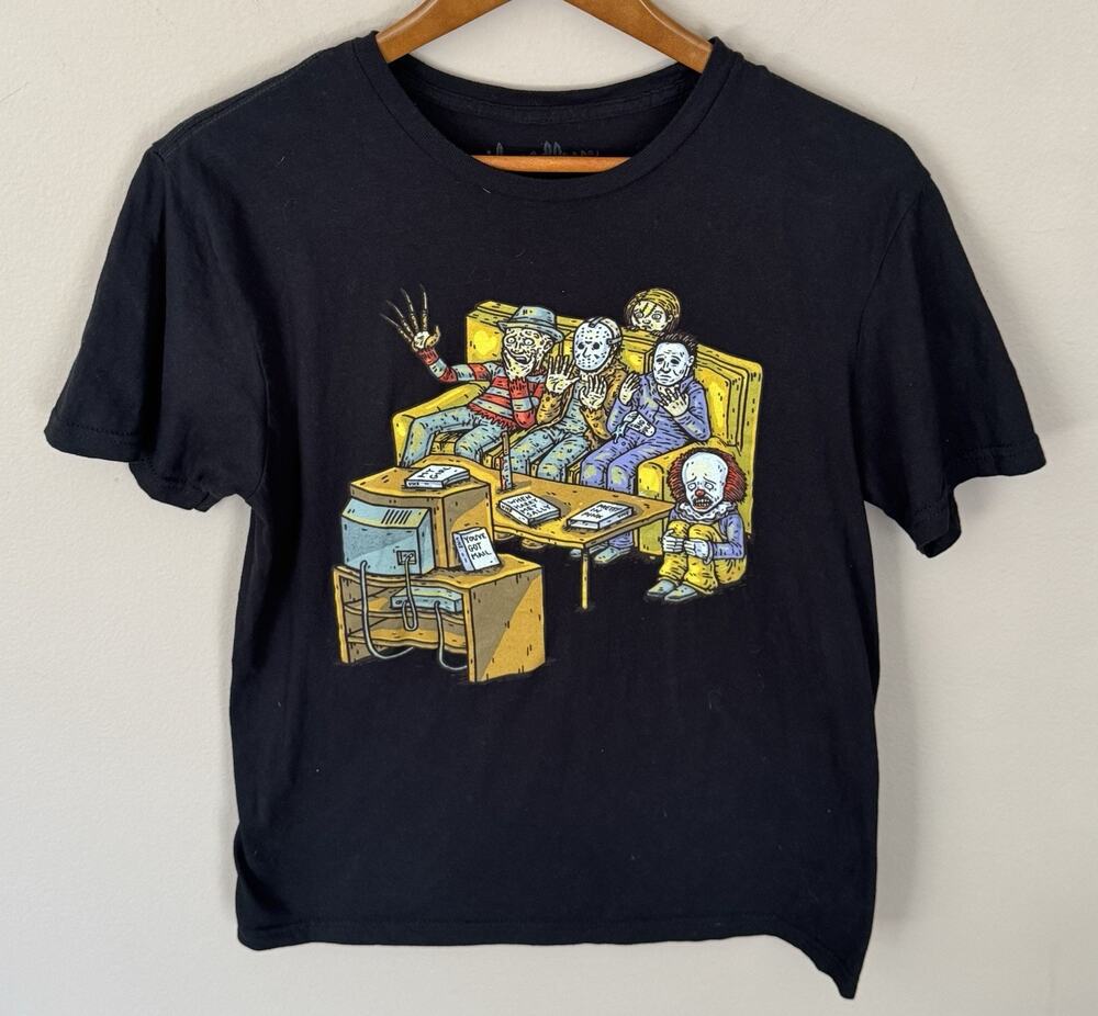 THREADLESS Horror Marathon T-shirt by Washbeast Short Sleeve 100% Cotton Black M